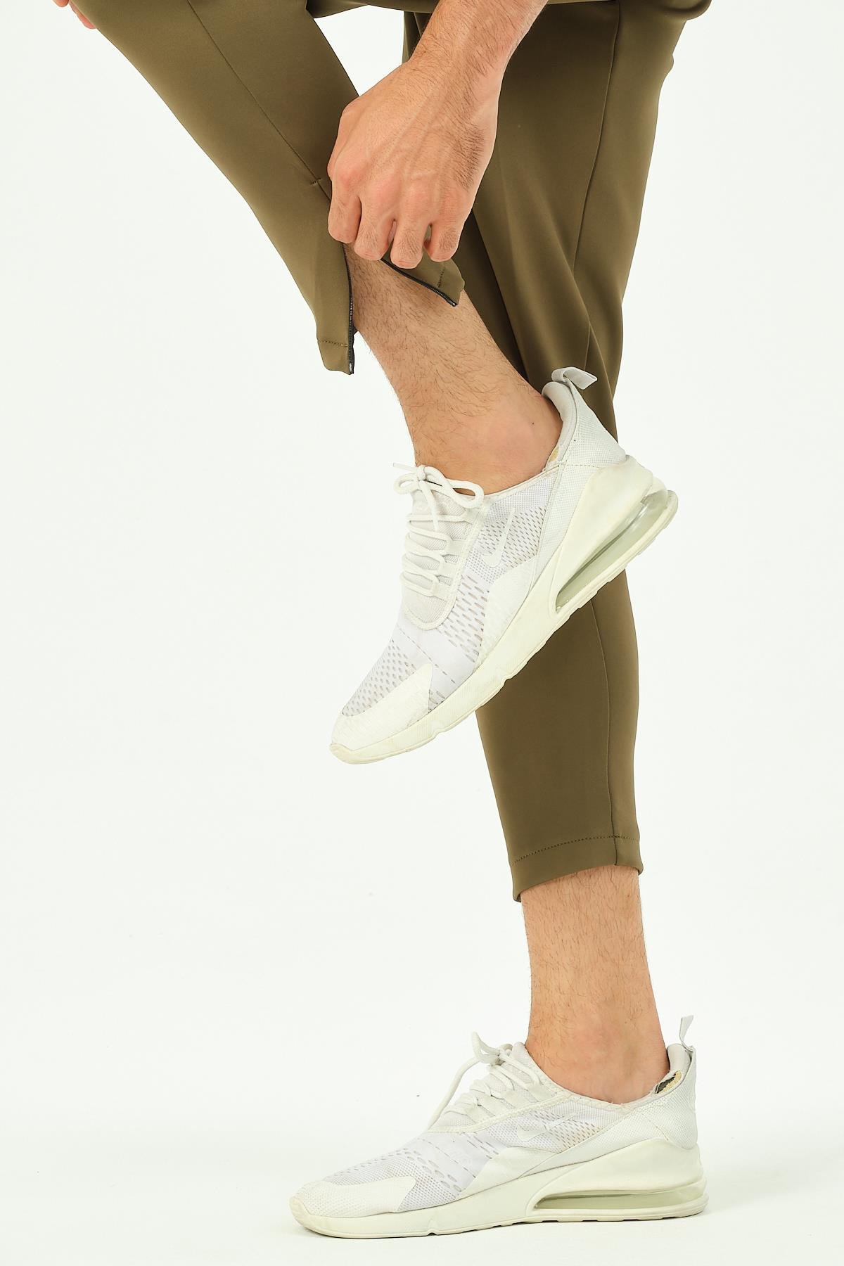 C&City Men Sweatpants with Zippered Legs and Back Pockets 854 Khaki