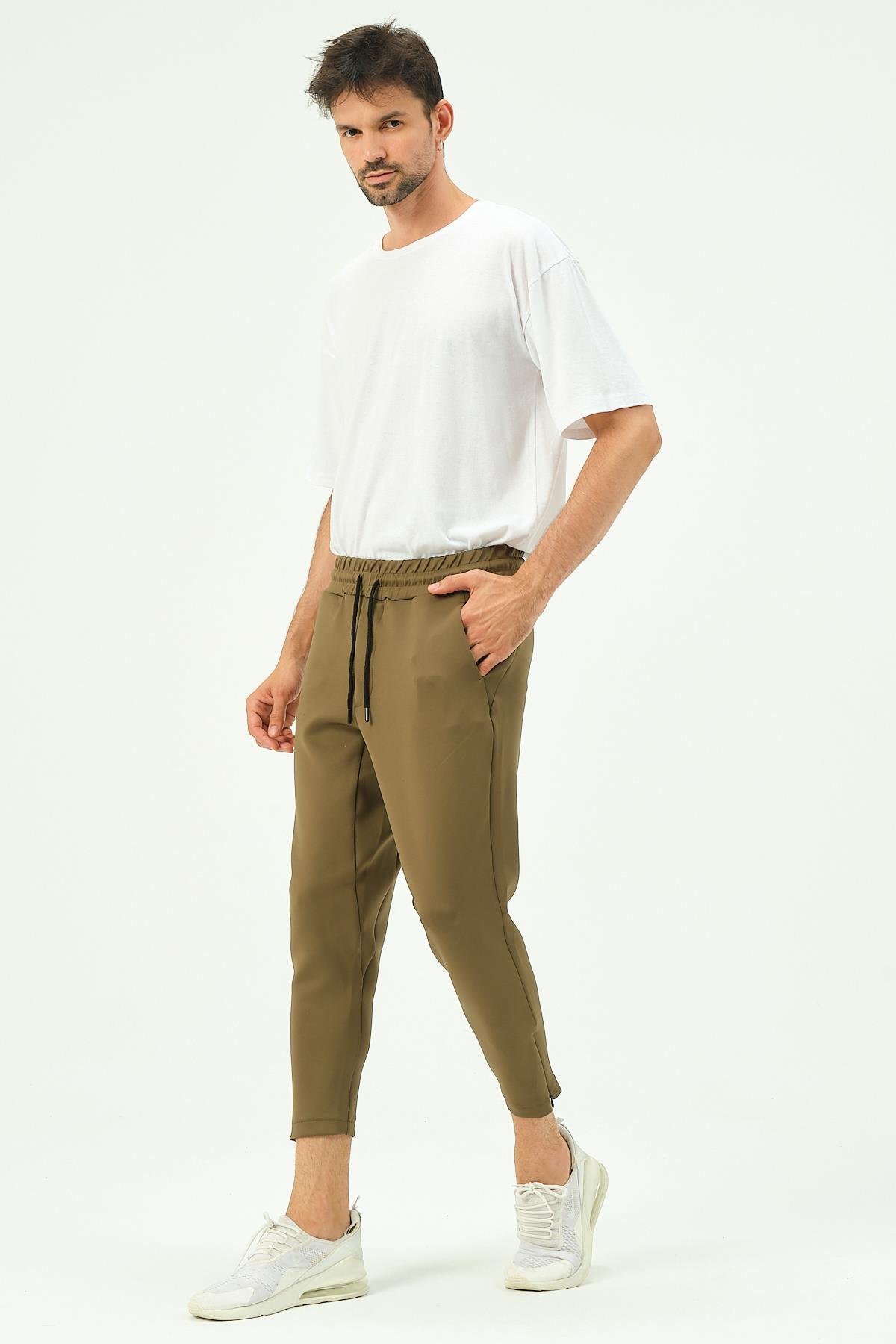 C&City Men Sweatpants with Zippered Legs and Back Pockets 854 Khaki