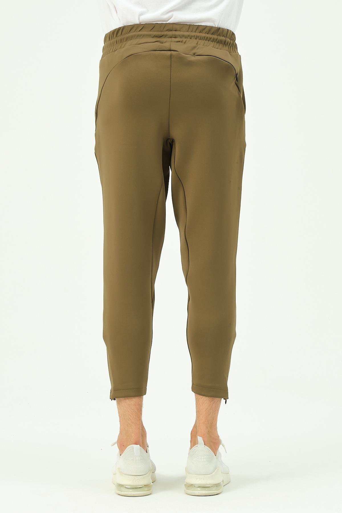 C&City Men Sweatpants with Zippered Legs and Back Pockets 854 Khaki