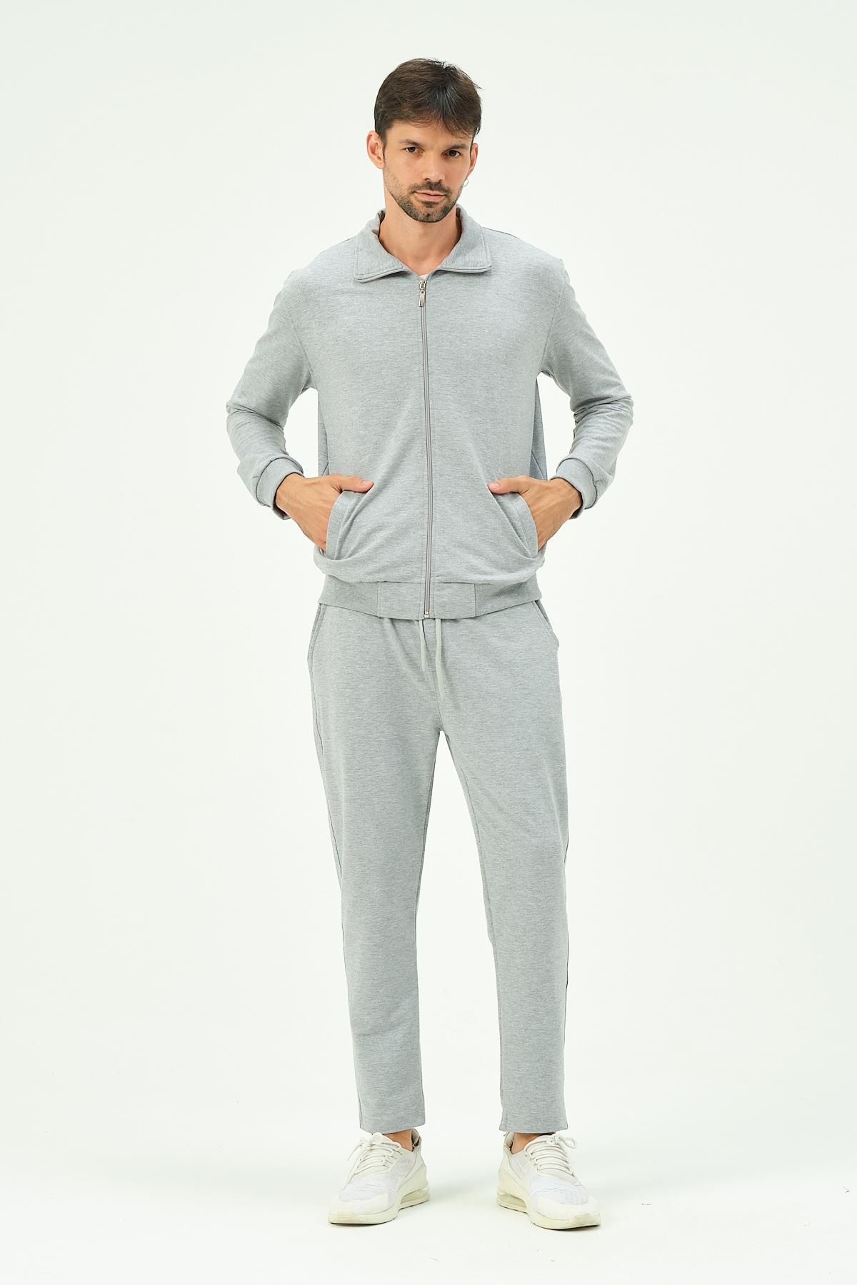 C&City Men Collared Front Zippered Straight Leg Tracksuit 8701 Grey