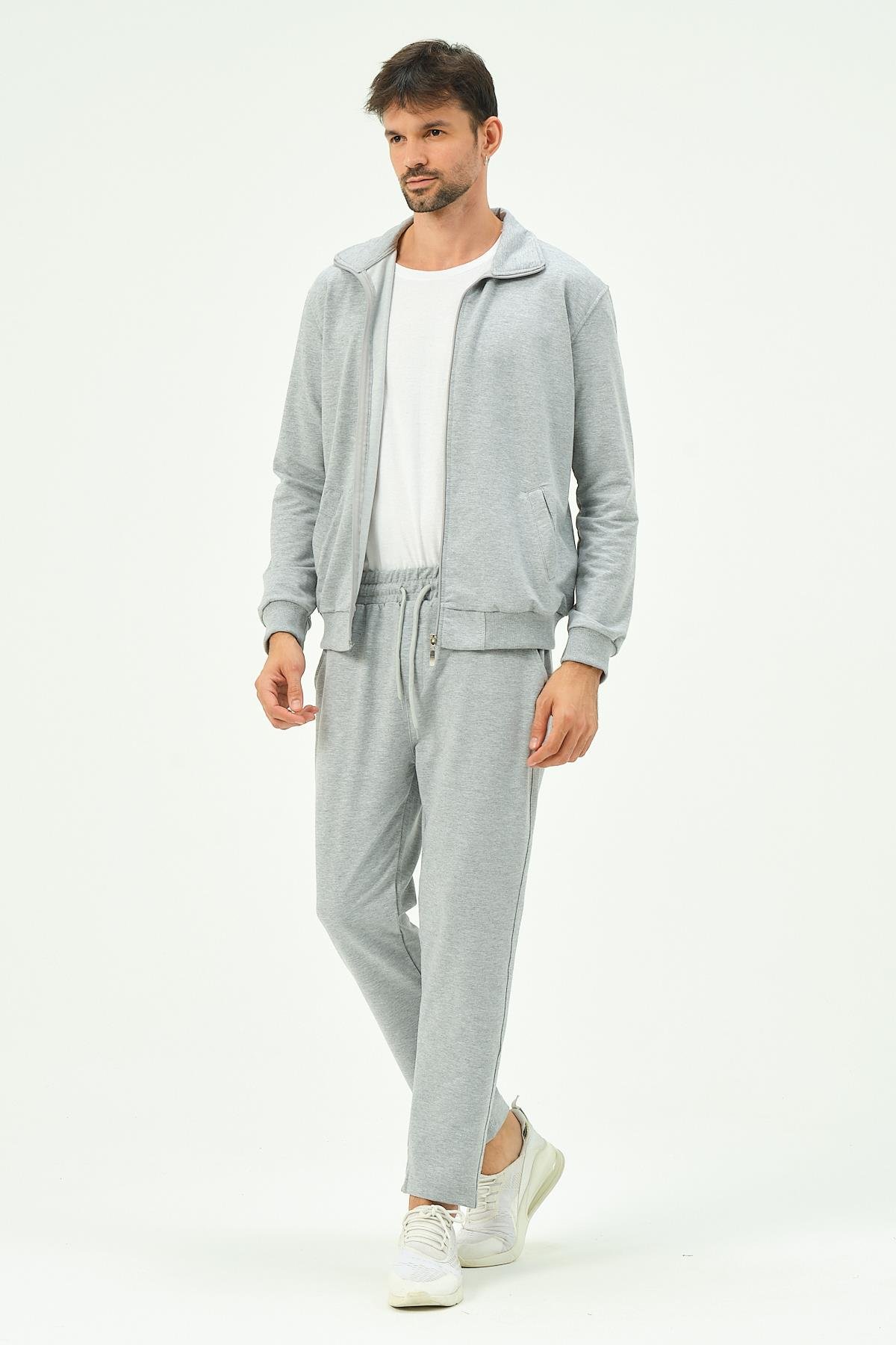 C&City Men Collared Front Zippered Straight Leg Tracksuit 8701 Grey