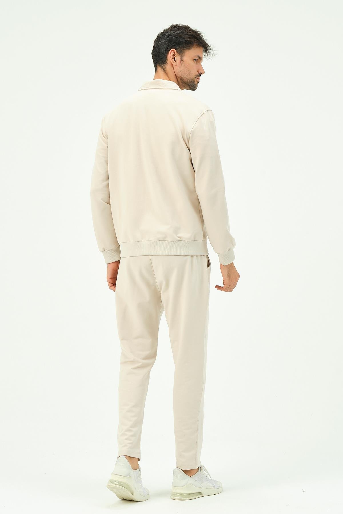 C&City Men Collared Front Zippered Straight Leg Tracksuit 8701 Beige