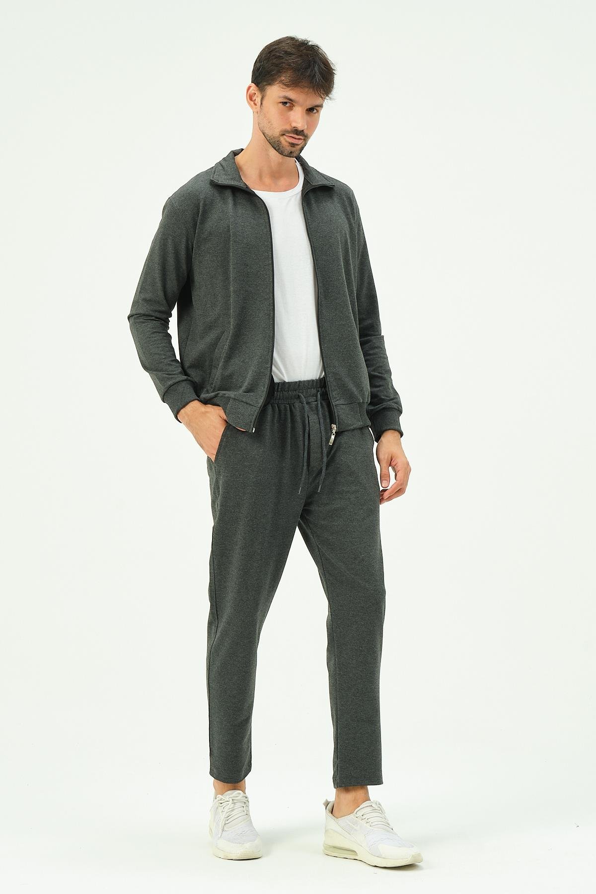 C&City Men Collared Front Zippered Straight Leg Tracksuit 8701 Anthracite