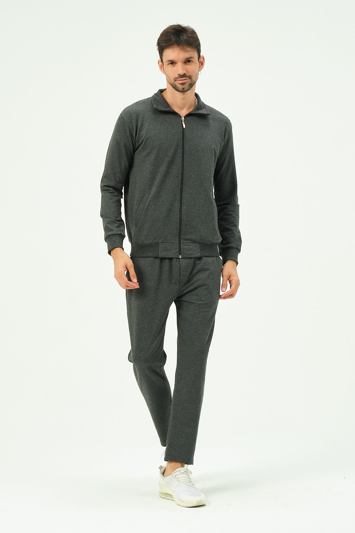 C&City Men Collared Front Zippered Straight Leg Tracksuit 8701 Anthracite