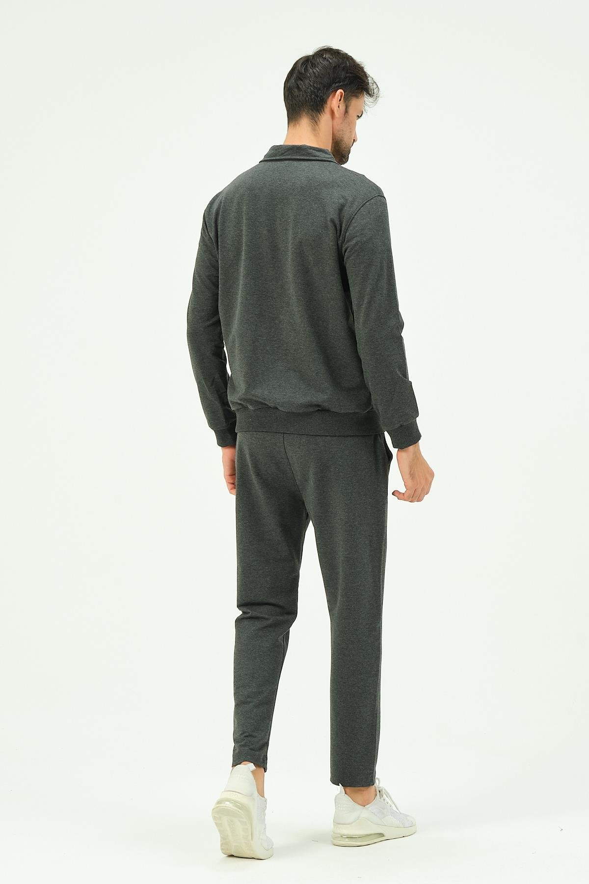 C&City Men Collared Front Zippered Straight Leg Tracksuit 8701 Anthracite