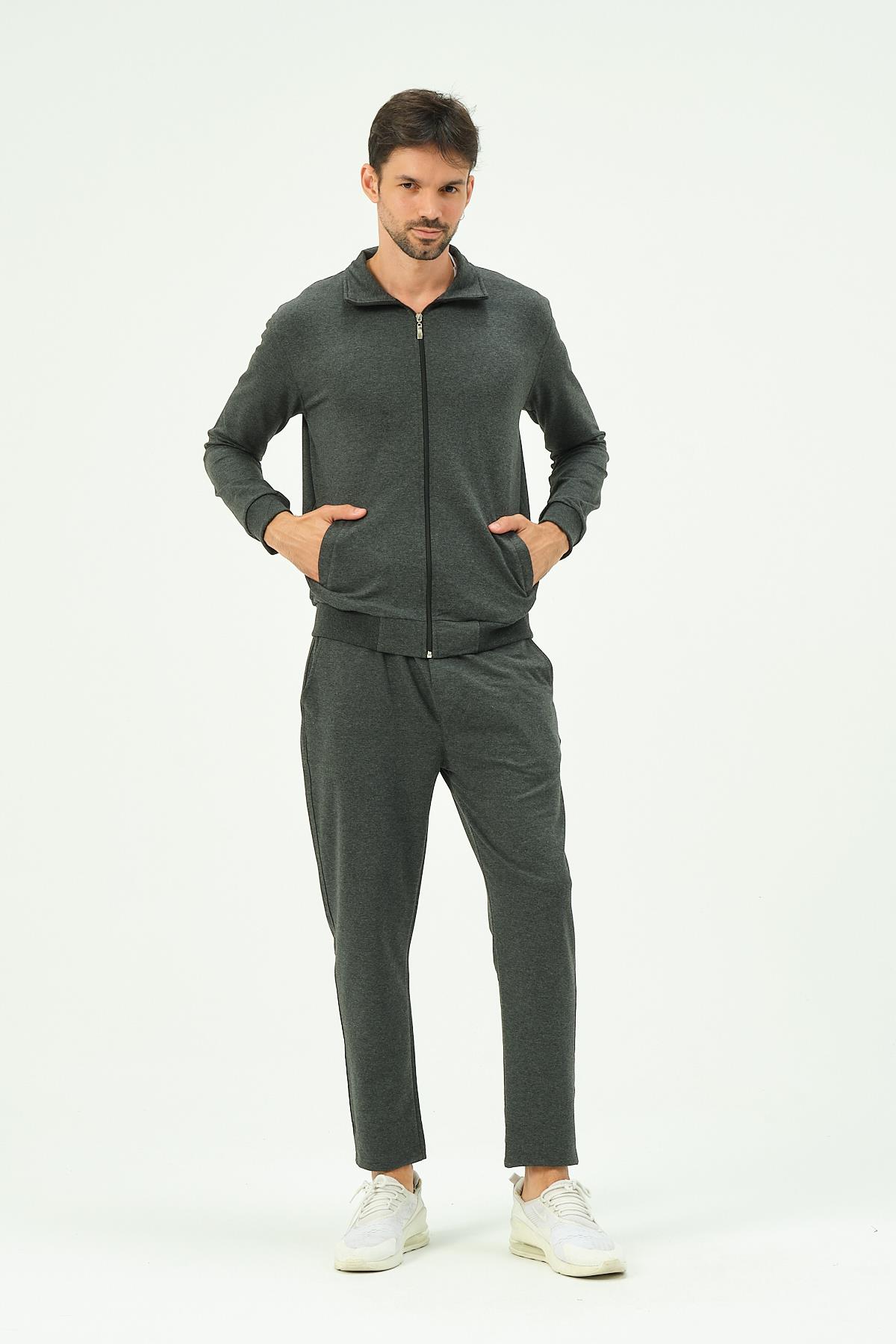 C&City Men Collared Front Zippered Straight Leg Tracksuit 8701 Anthracite