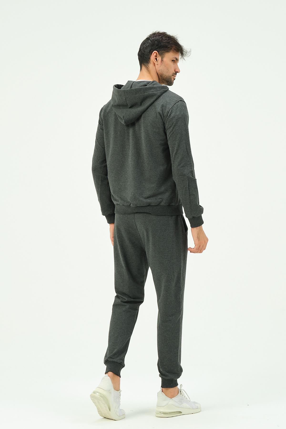C&City Men Hooded Front Zippered Cuffed Leg Tracksuit 8702 Anthracite