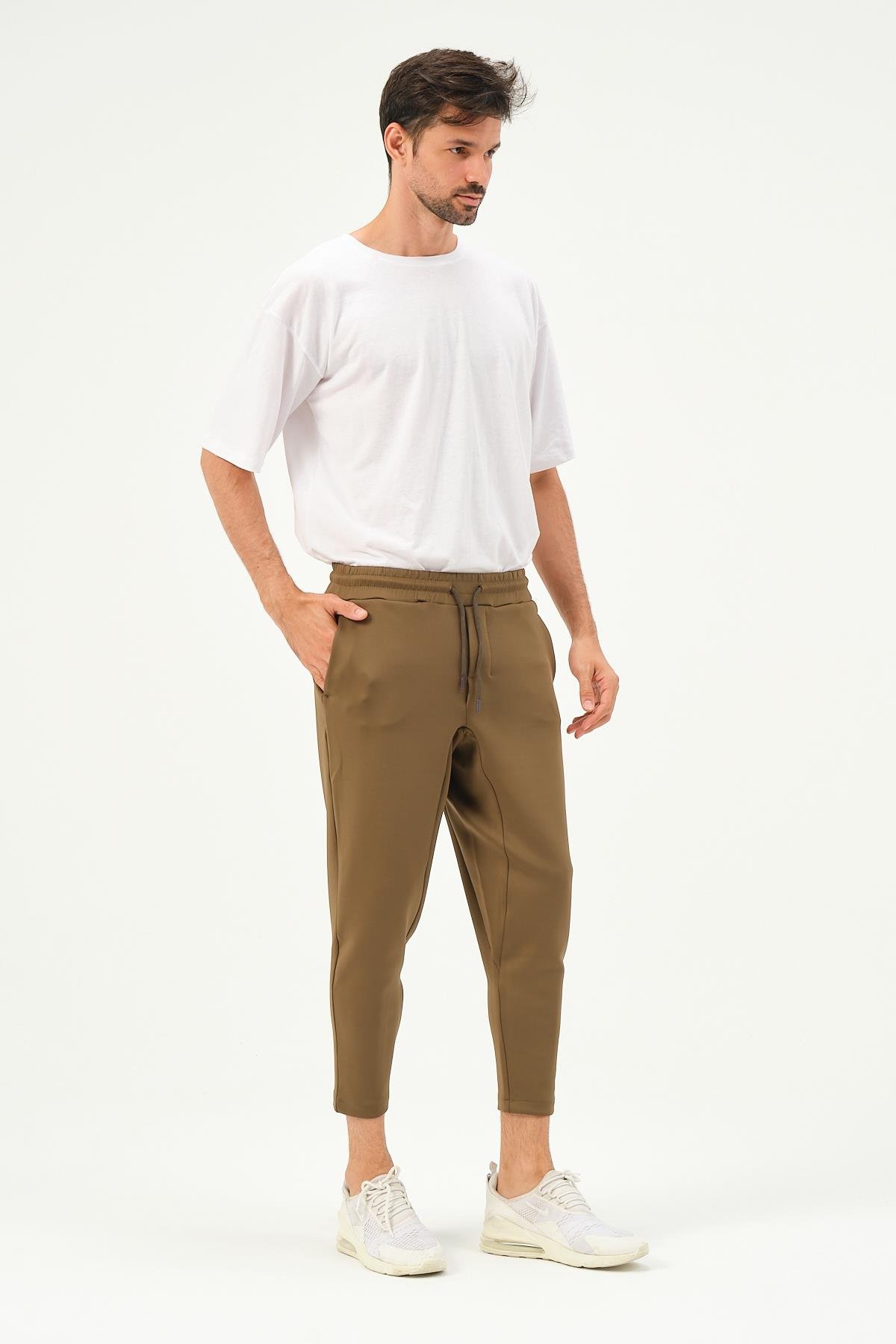 C&City Men Straight Leg Waist Detail Sweatpants 855  Khaki