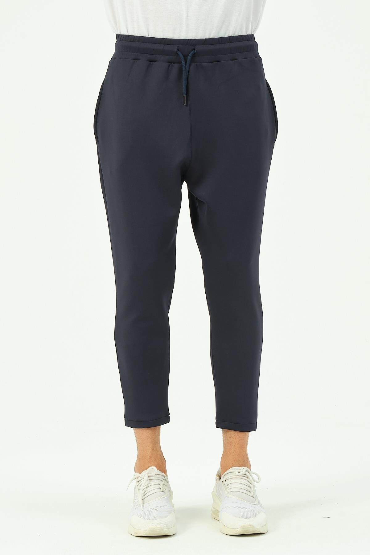 C&City Men Loose Cut Straight Leg Sweatpants with Back Pocket 856 Navy Blue