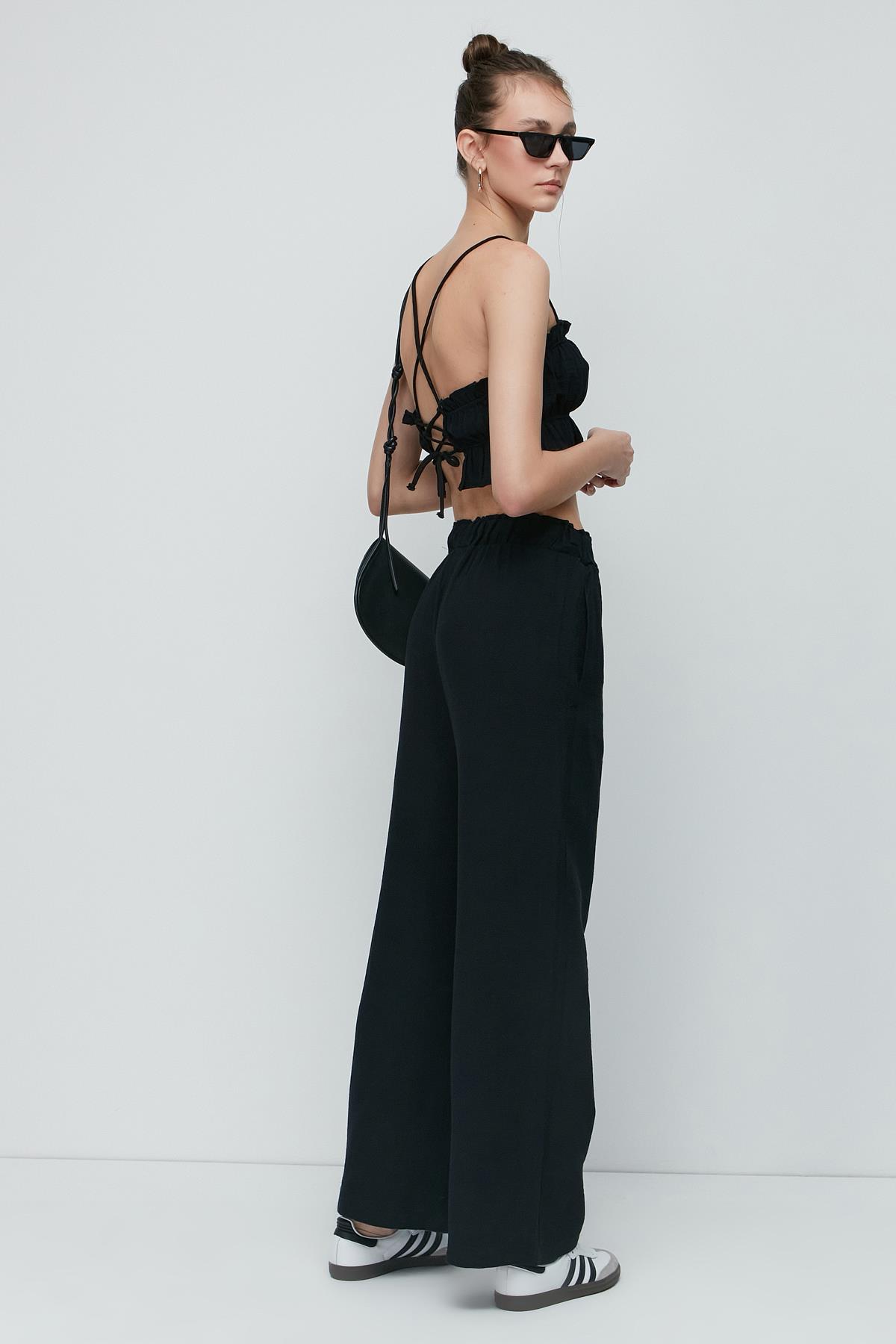 C&City Organic Cotton Muslin Crop Bustier Trousers Set 9124 Black