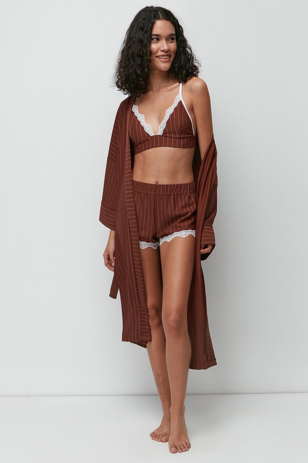 Batwing Sleeve Long Nightgown 9141 Brown