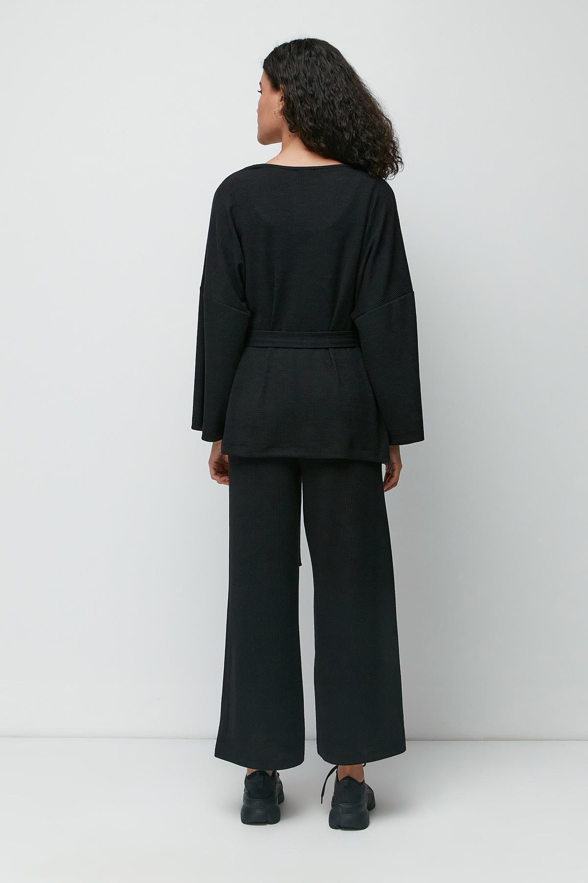 Ribbed 3-Piece Nightgown Set 9130 Black