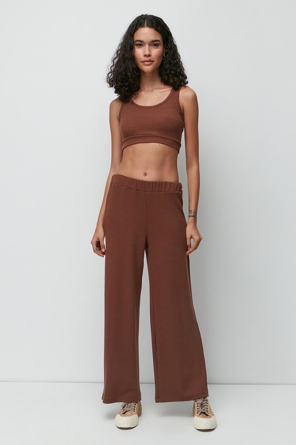 Ribbed 3-Piece Nightgown Set 9130 Brown