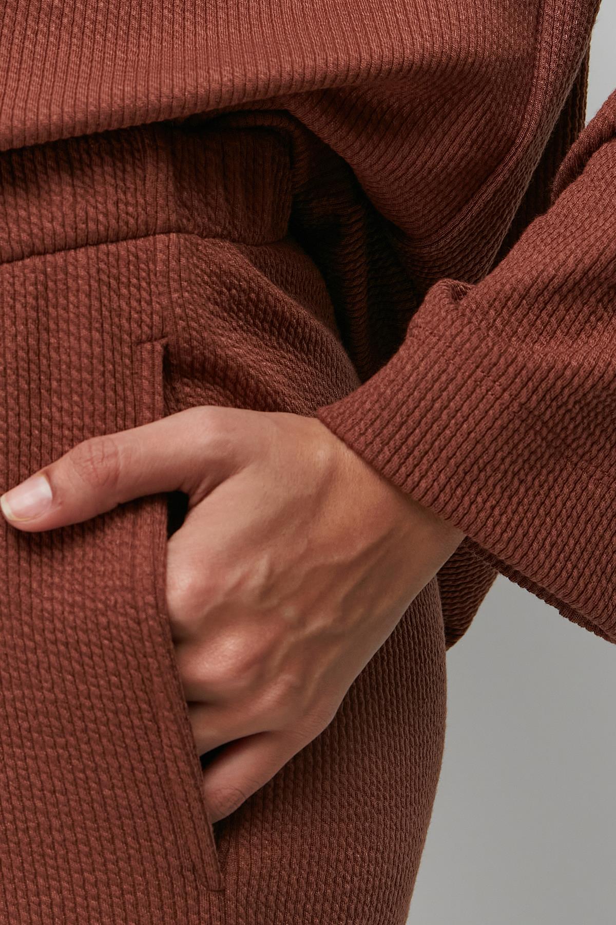 C&City Ribbed Pocket T-Shirt and Flared Trousers Set 9132 Brown