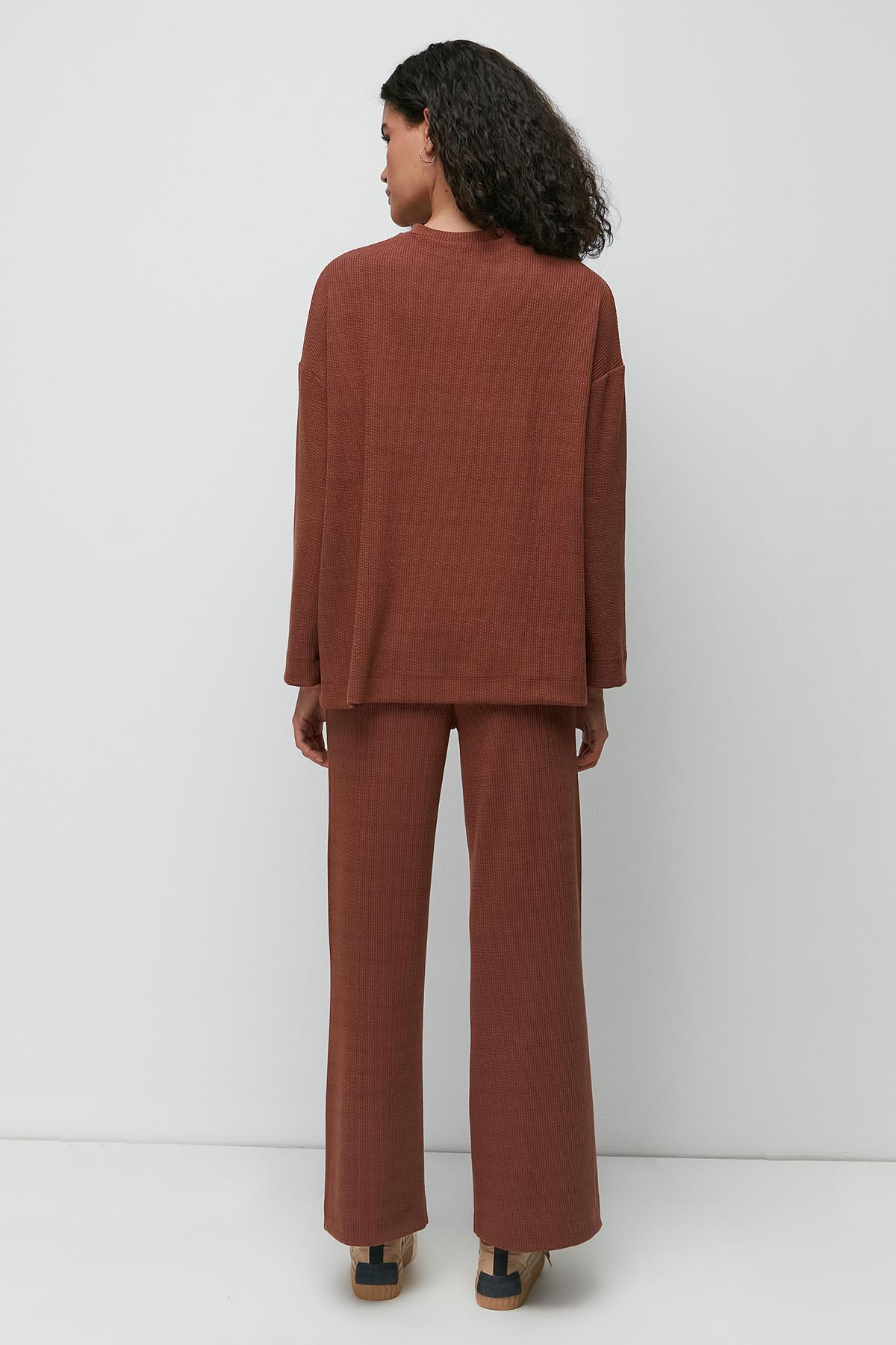 C&City Ribbed Pocket T-Shirt and Flared Trousers Set 9132 Brown