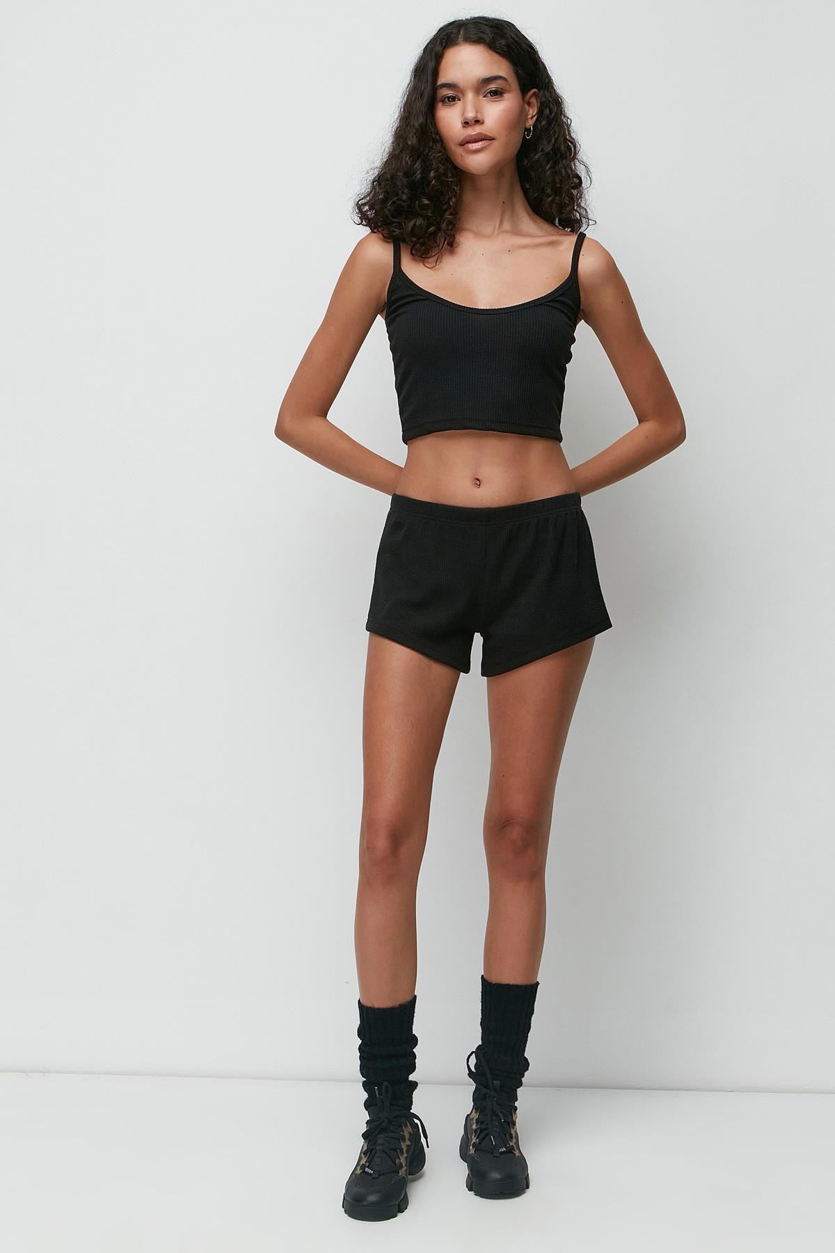 Ribbed 3-Piece Nightgown Set 9136 Black