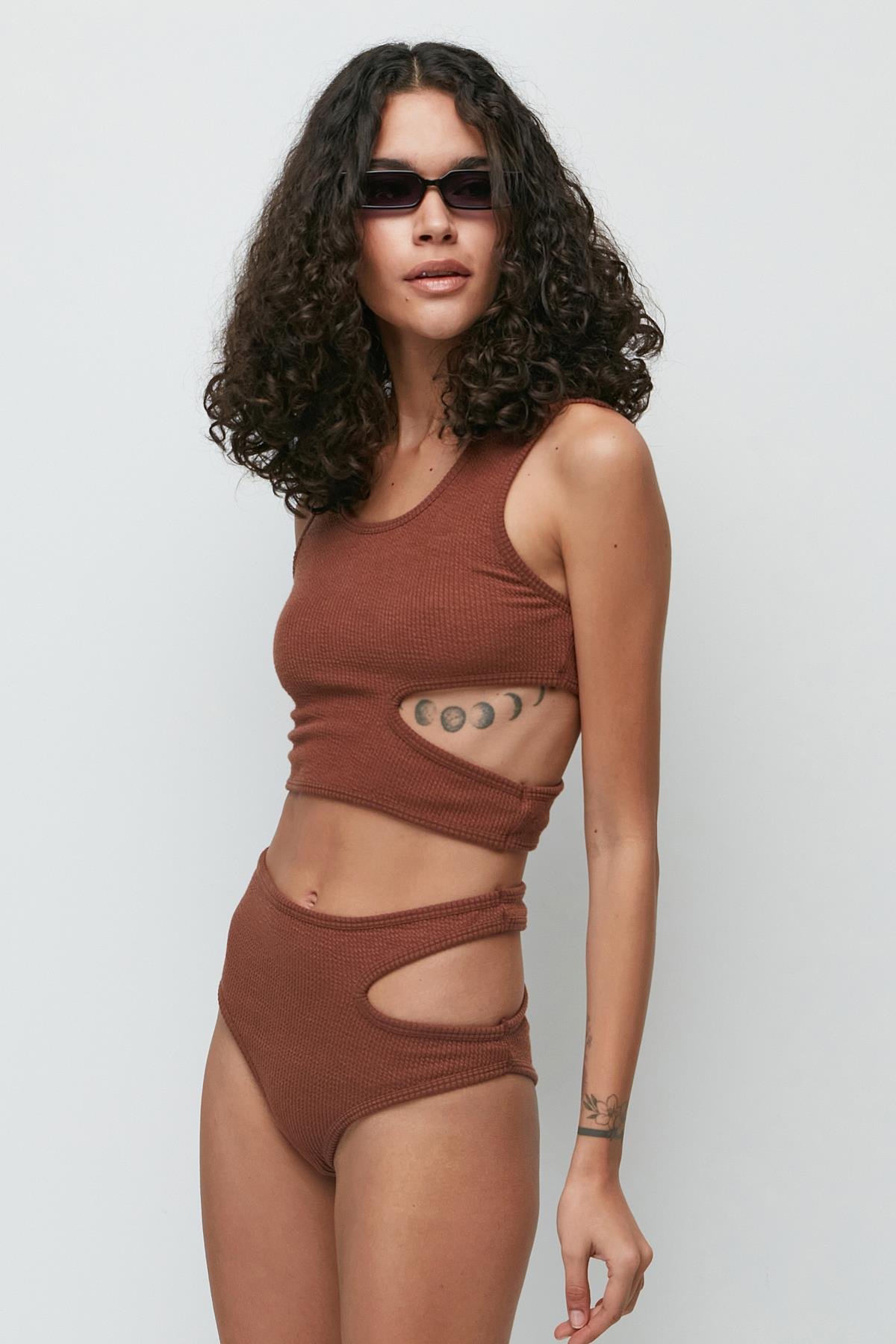 C&City Ribbed Low-cut Crop Panty Set 9135 Brown