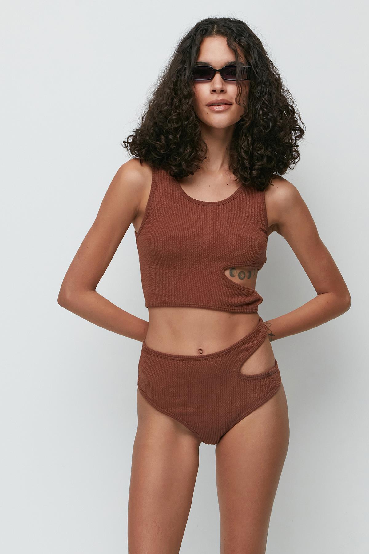 C&City Ribbed Low-cut Crop Panty Set 9135 Brown