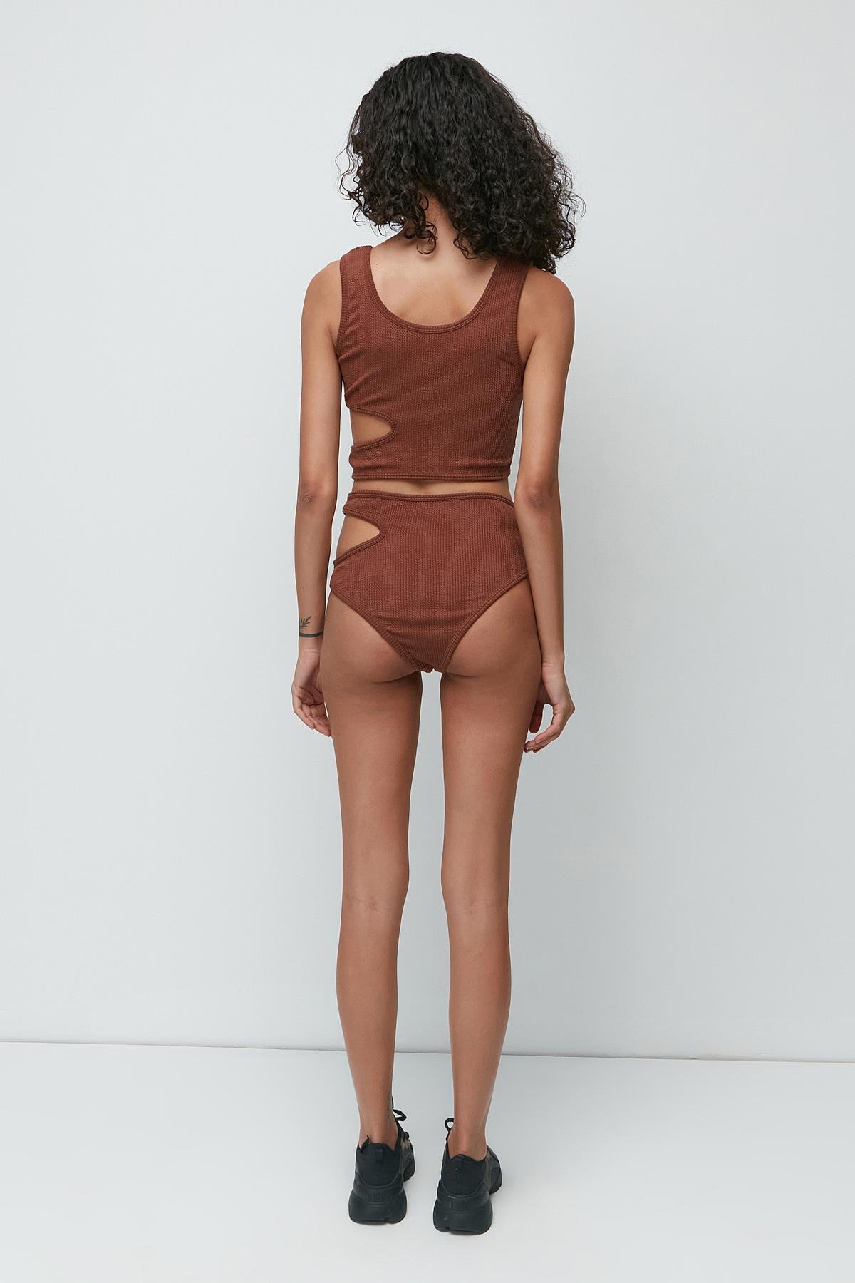 C&City Ribbed Low-cut Crop Panty Set 9135 Brown