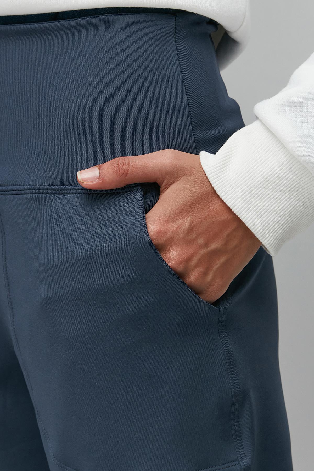 High Waist Cuffed Jogger Sweatpants 811 Blue