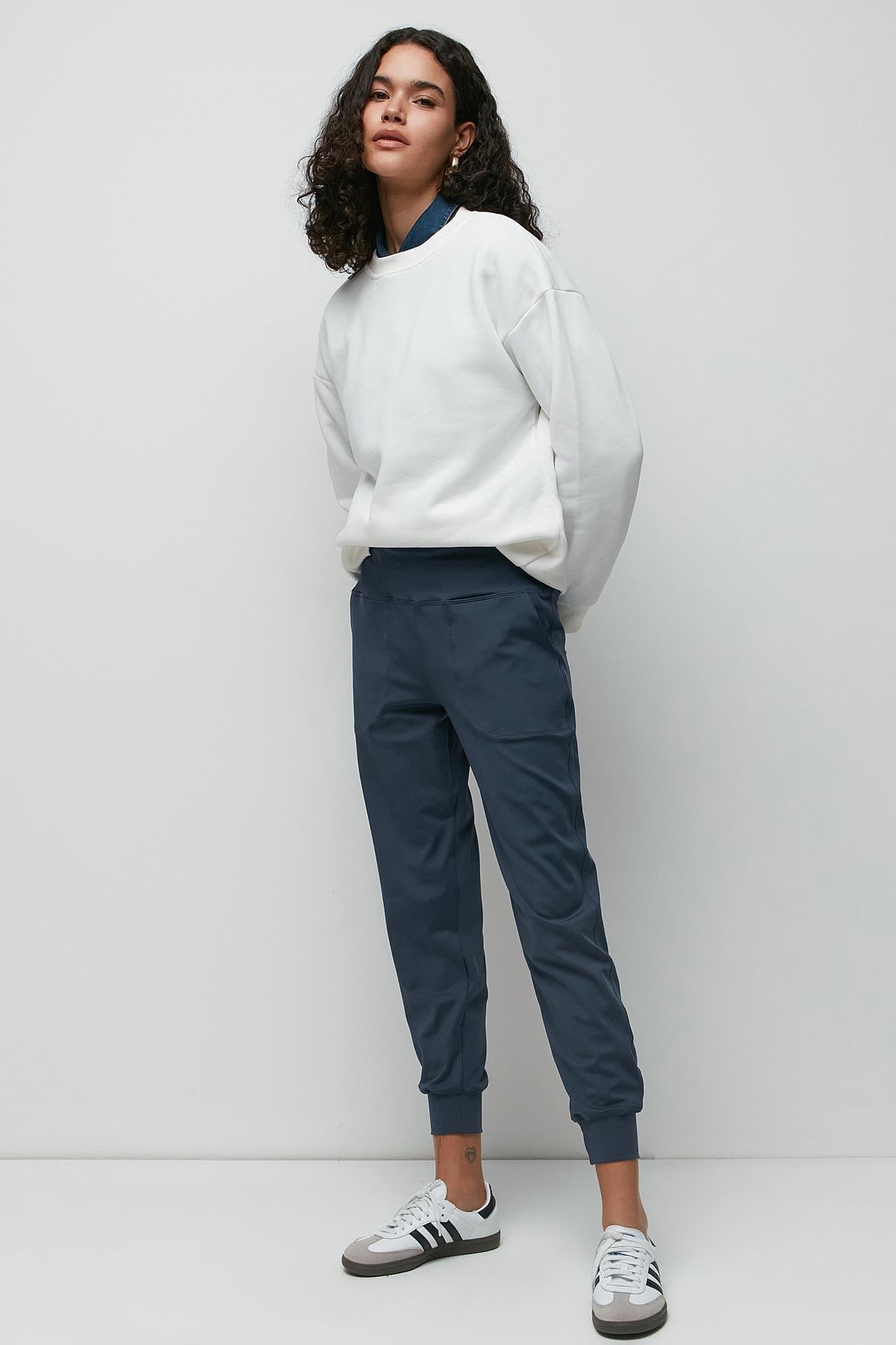 High Waist Cuffed Jogger Sweatpants 811 Blue