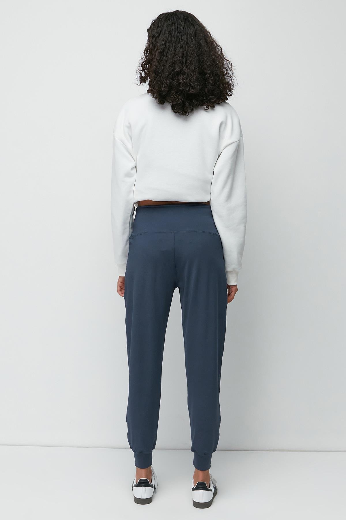 High Waist Cuffed Jogger Sweatpants 811 Blue