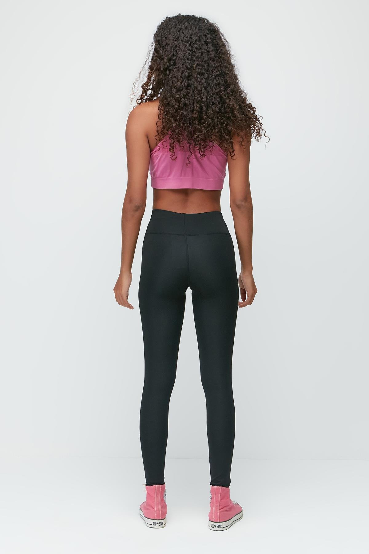 Pocketed High Waist Long Sports Leggings Black