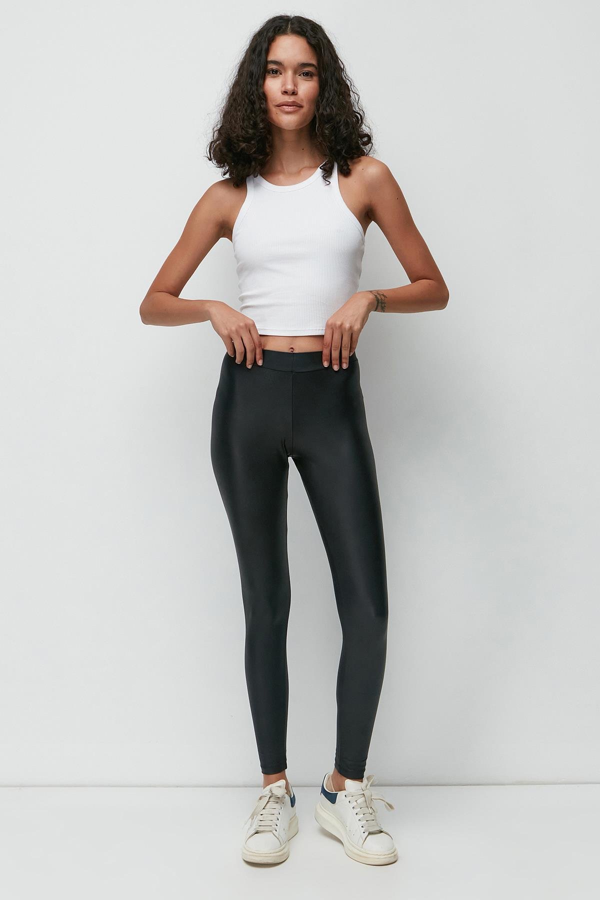High-Waisted Leather Leggings 9414 Black
