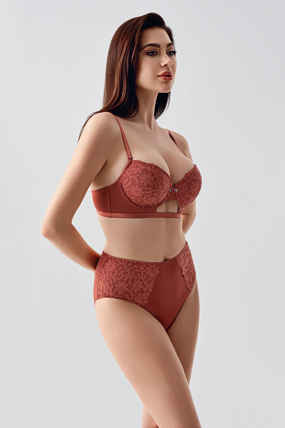 Unpadded Bra and Panty Set C14159 Brick Color