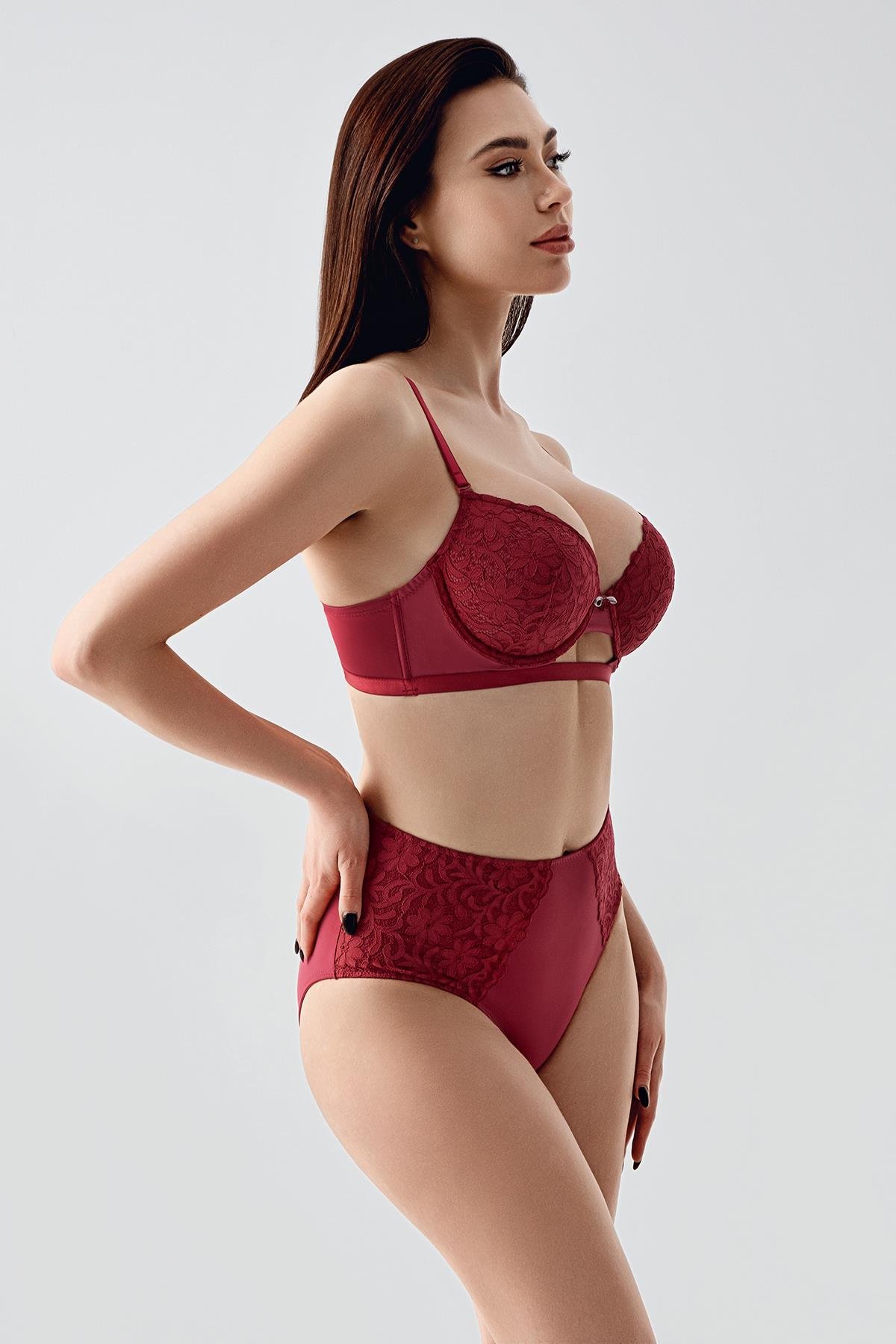 Unpadded Bra and Panty Set C14159 Burgundy