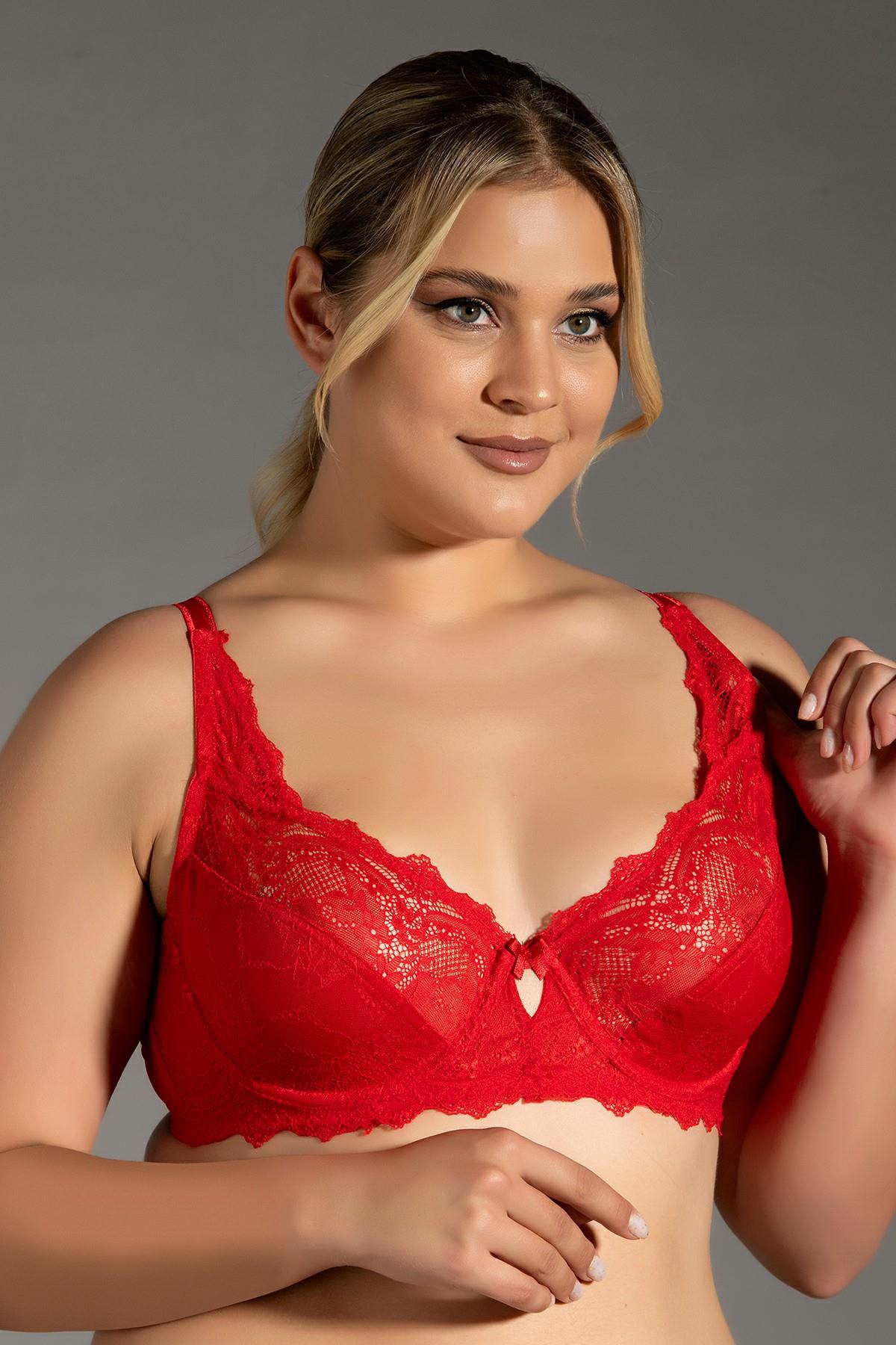 Lace Detail Minimizer Bra C12302 Red