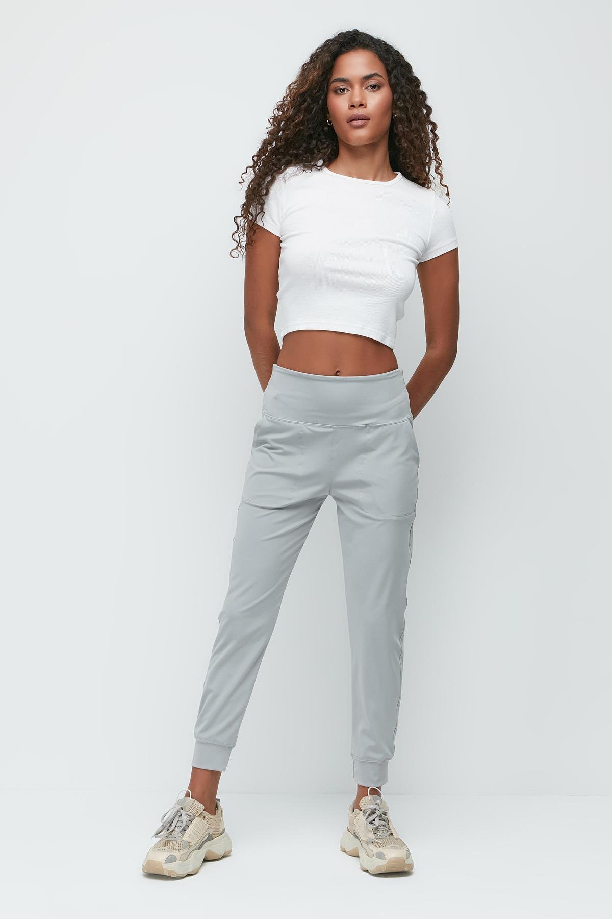 High Waist Cuffed Jogger Sweatpants 811 Grey