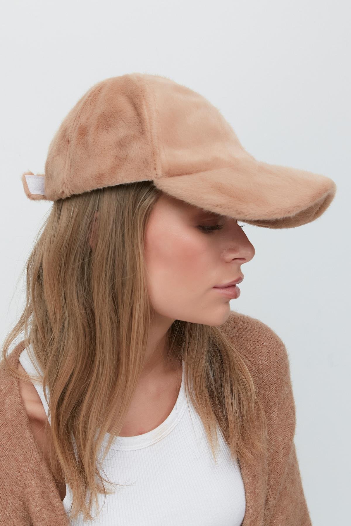 Plush Brimmed Hat 8008 Camel Color