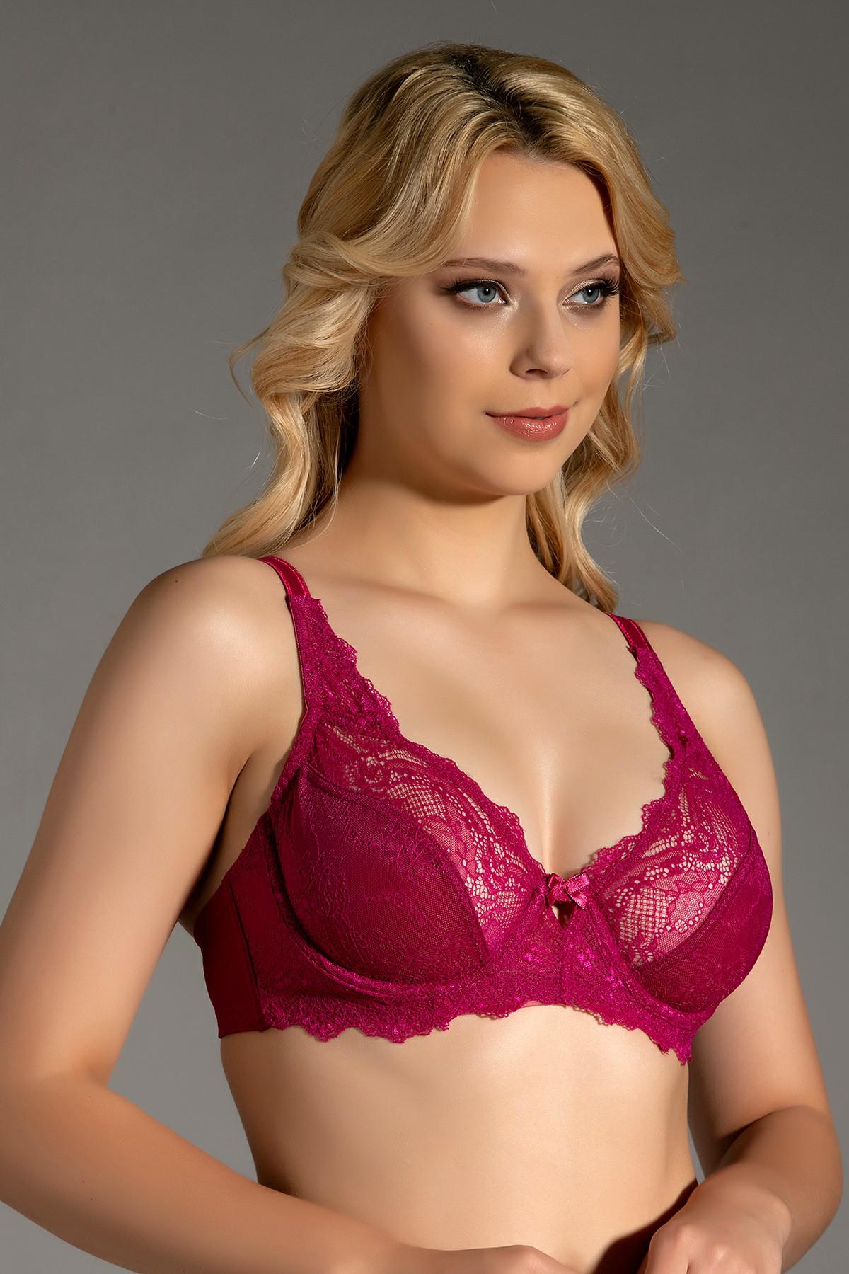 Lace Detail Minimizer Bra C12302 Plum Color
