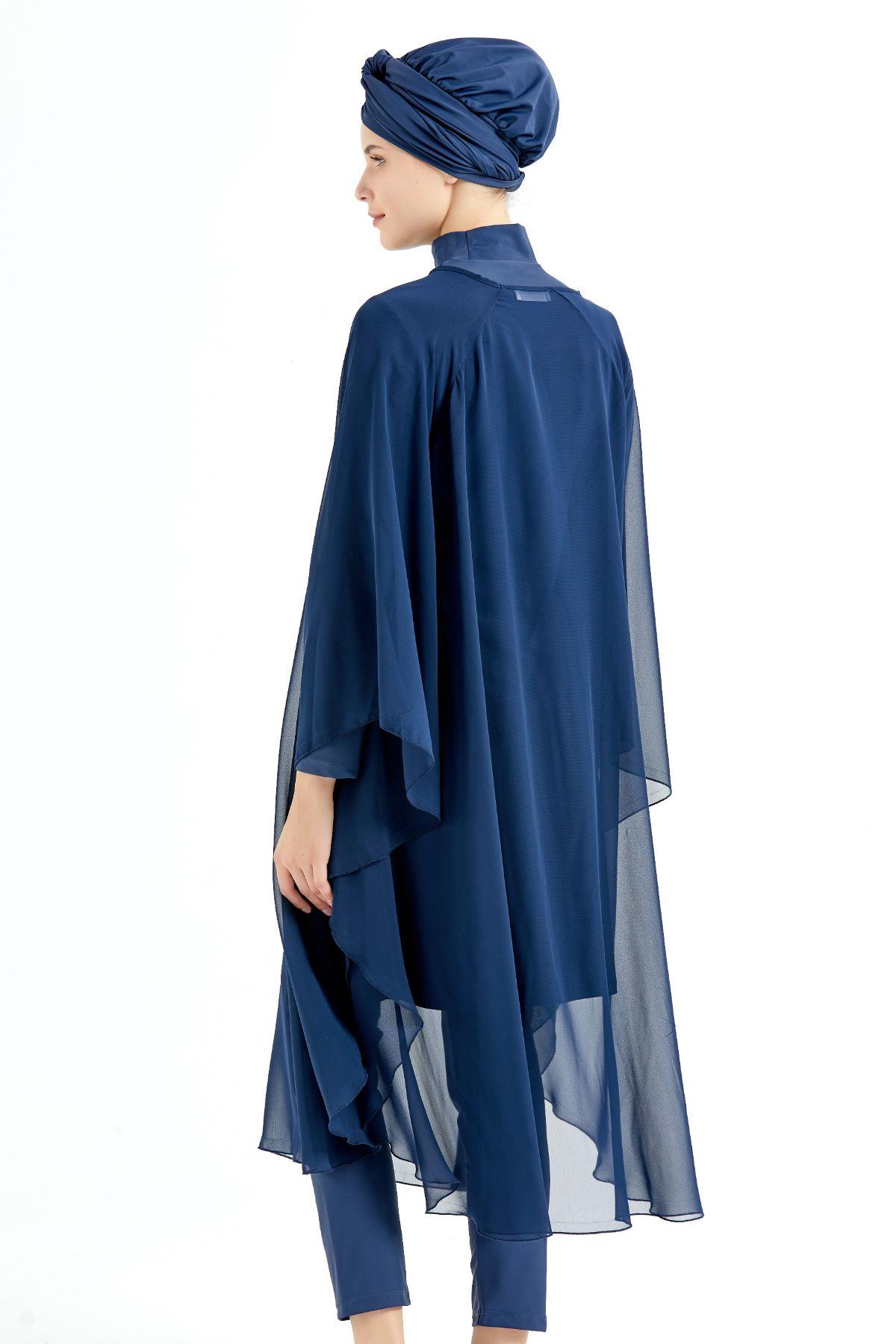 Chiffon Poncho Pareo Beach Dress C14307 Navy Blue