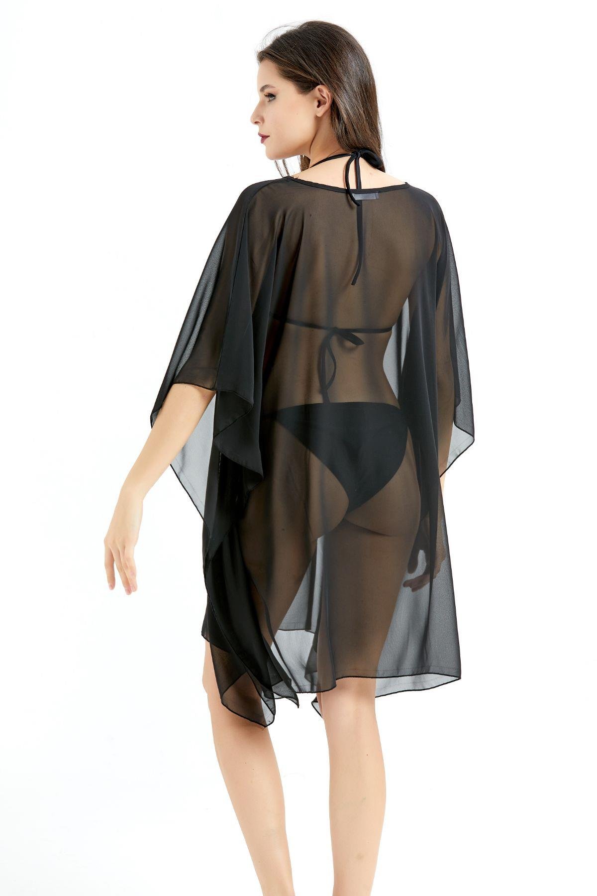 Chiffon Poncho Pareo Beach Dress C14323 Black