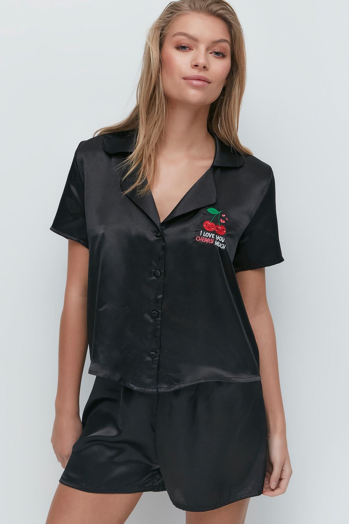 Satin Short Pyjama Set 033 Black