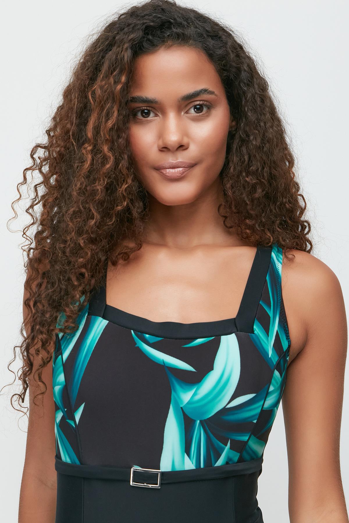 Square Neck Swimsuit 7753 Black/Green