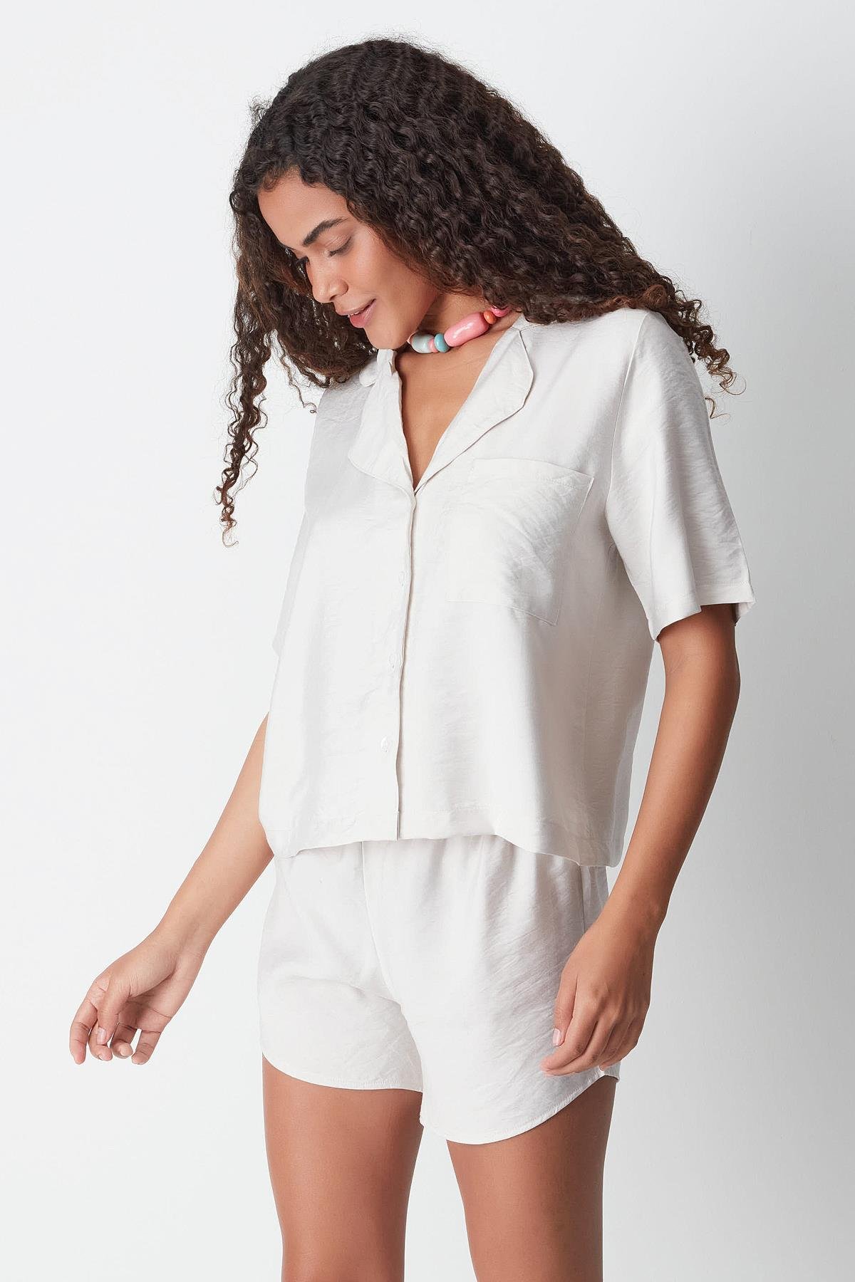 Short Sleeve Shirt and Shorts Set 9148 Beige