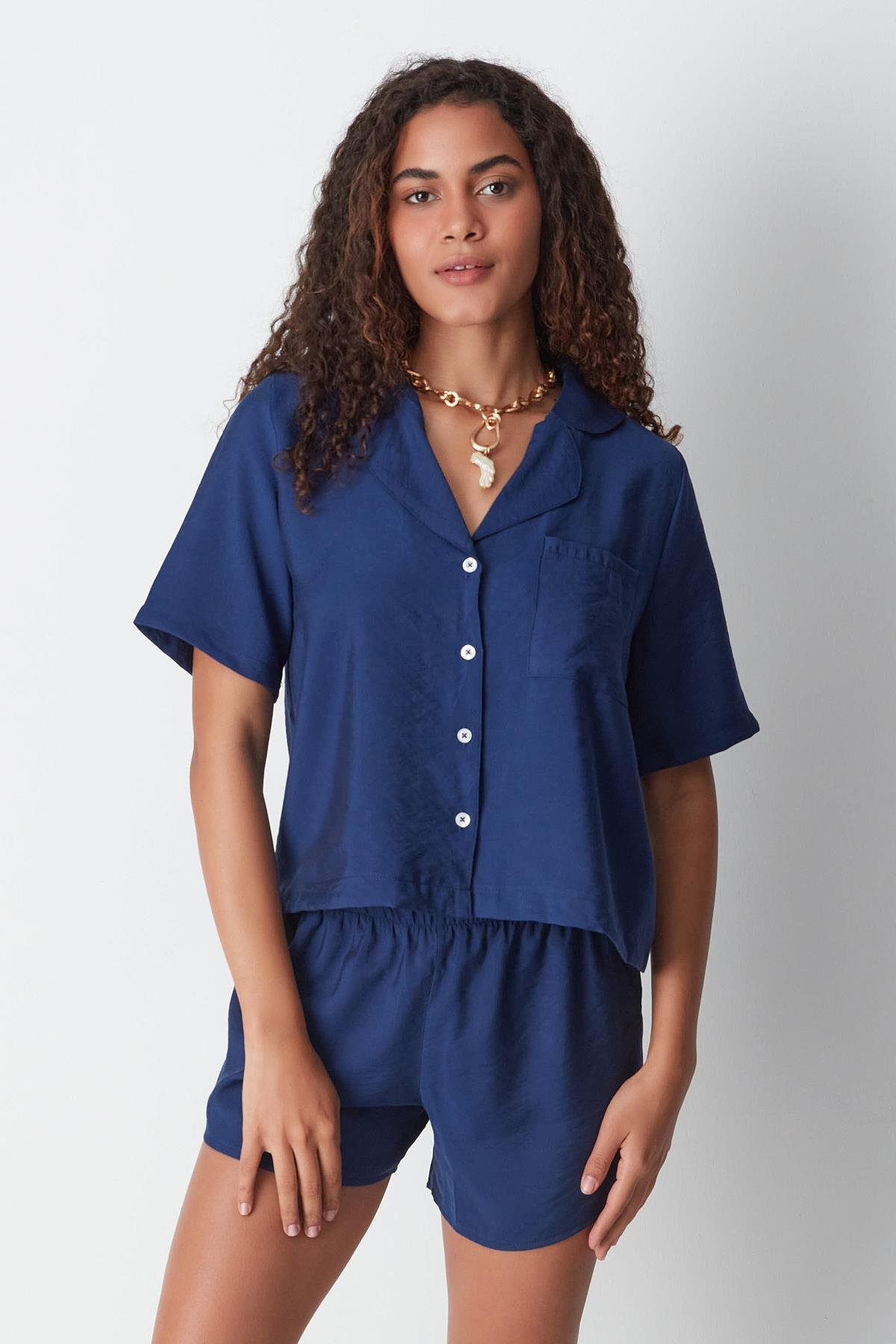 Short Sleeve Shirt and Shorts Set 9148 Navy Blue