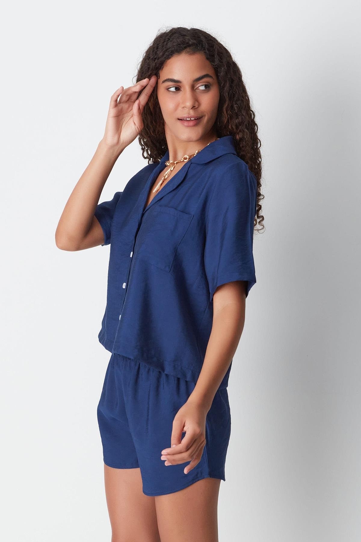 Short Sleeve Shirt and Shorts Set 9148 Navy Blue