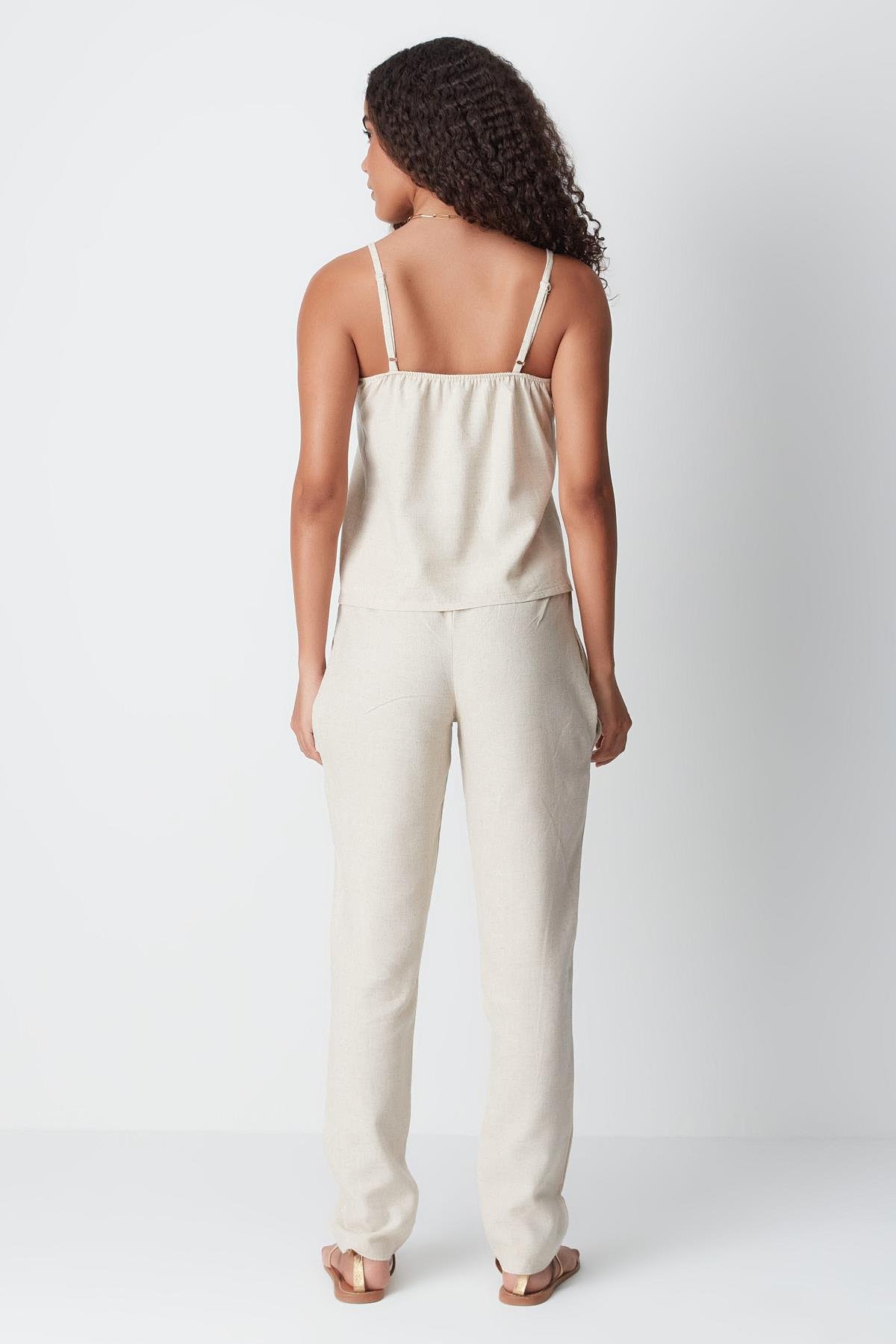 Linen String Strap Tank Set 9160 Beige