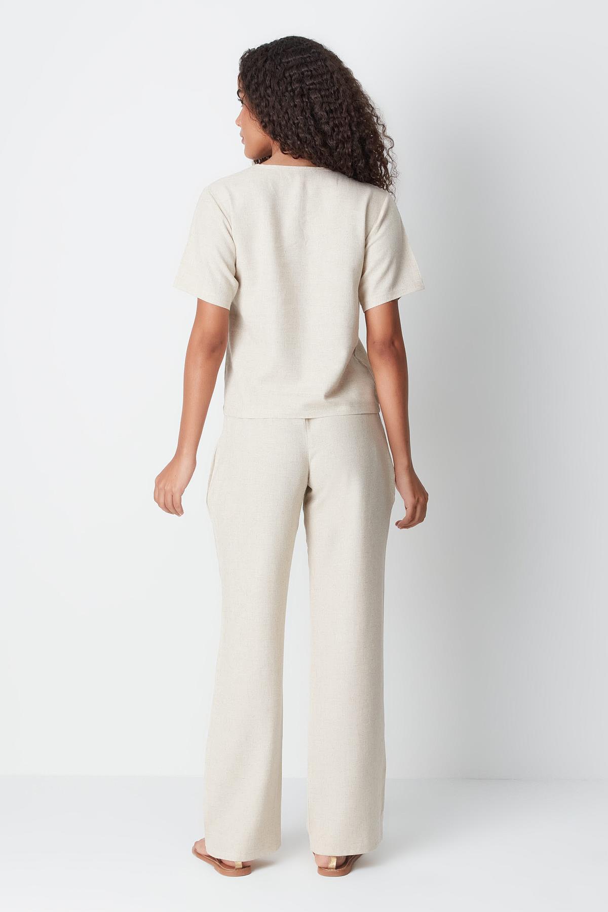 Linen String Strap Tank Set 9160 Beige