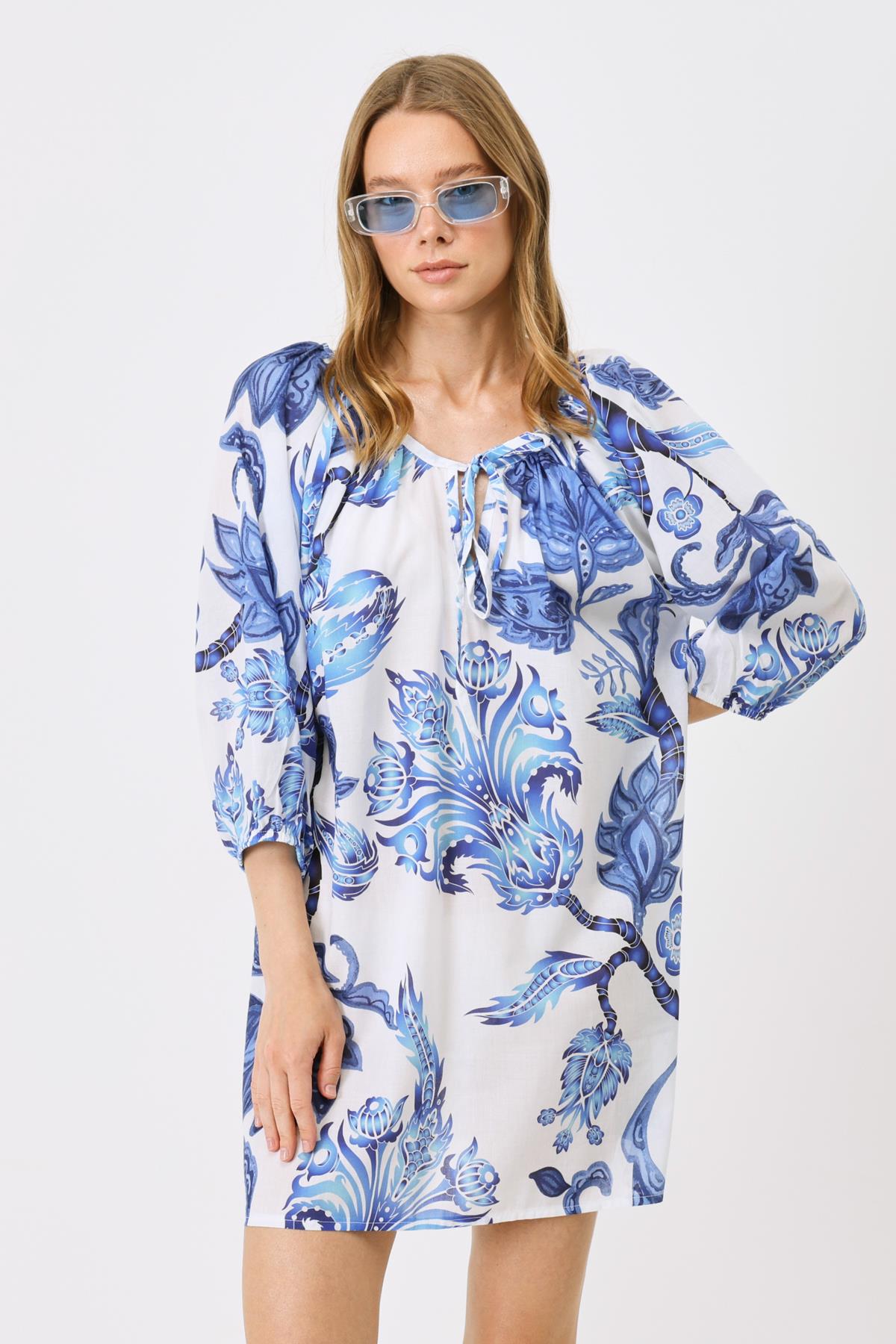 C&City Elbise Pareo 2327 Turuncu/Mavi Navy/White