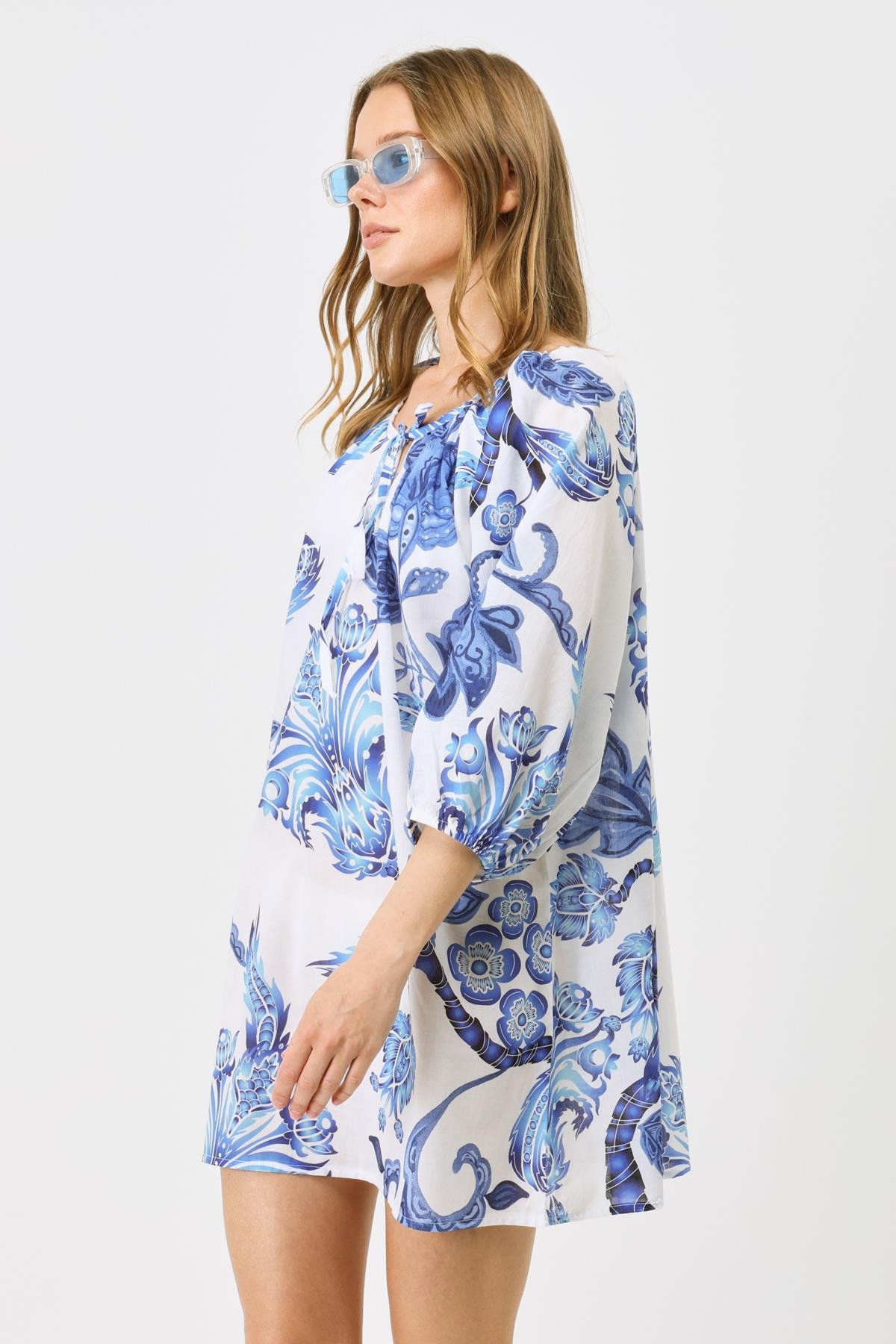 C&City Elbise Pareo 2327 Turuncu/Mavi Navy/White