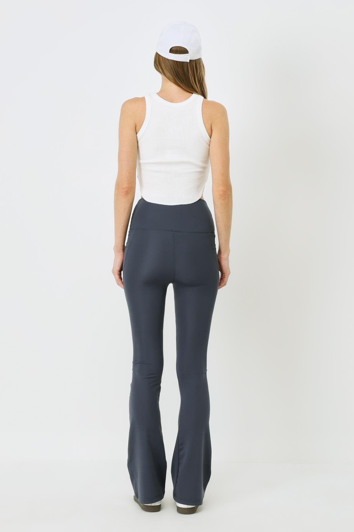 Pocketed High-Waisted Spanish Flare Long Sport Leggings 9405 Blue