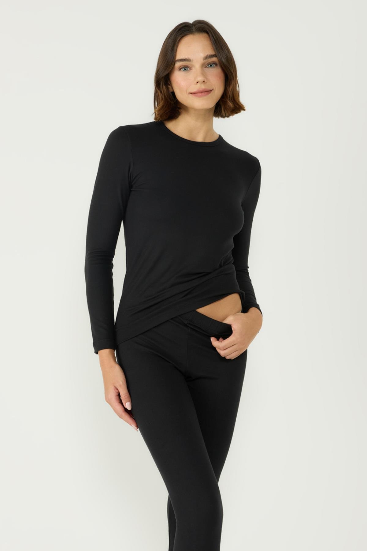 Kadın Uzun Kol Bisiklet Yaka Termal Takım 405152 / 409003 Siyah