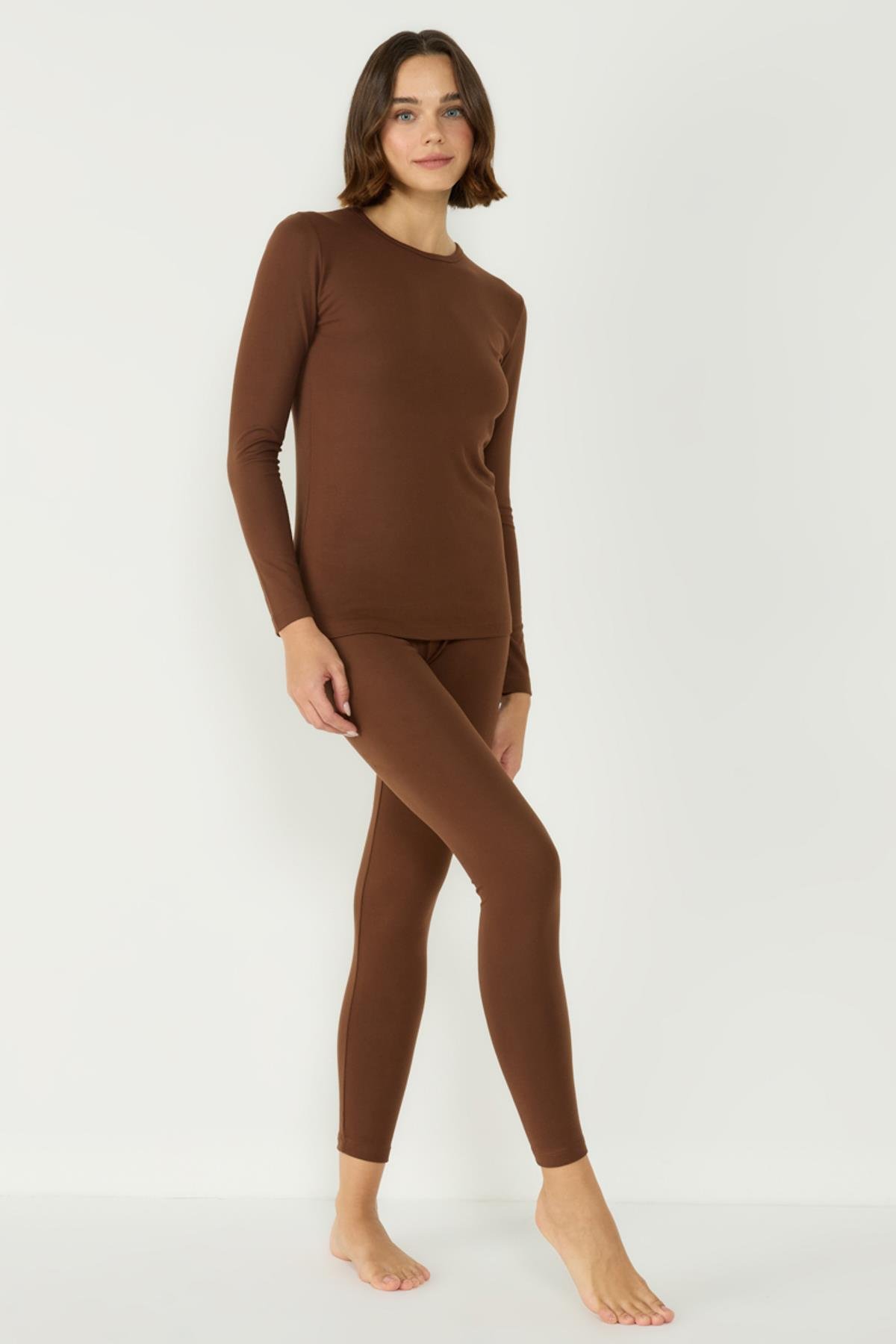 Kadın Uzun Kol Bisiklet Yaka Termal Takım 405152 / 409003 Kahverengi