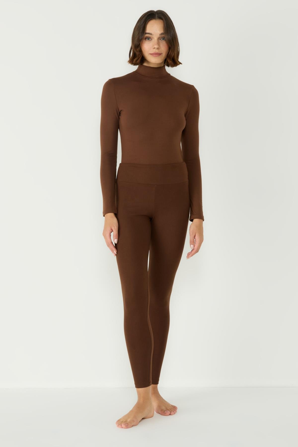 Kadın Yakalı Çıtçıtlı Termal Body 405155 / 409004 Kahverengi