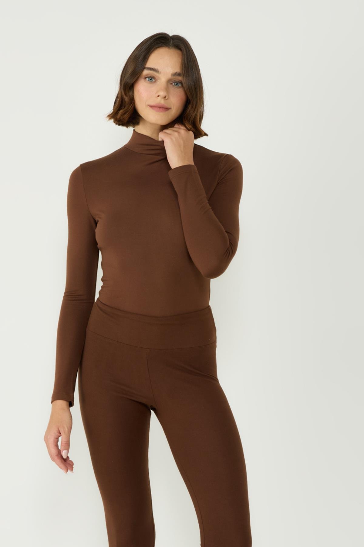 Kadın Yakalı Çıtçıtlı Termal Body 405155 / 409004 Kahverengi